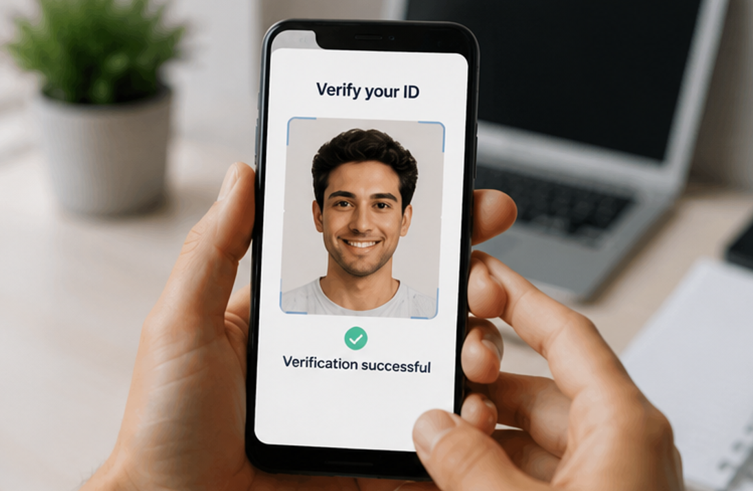 Customer verifying identity on mobile for digital KYC onboarding