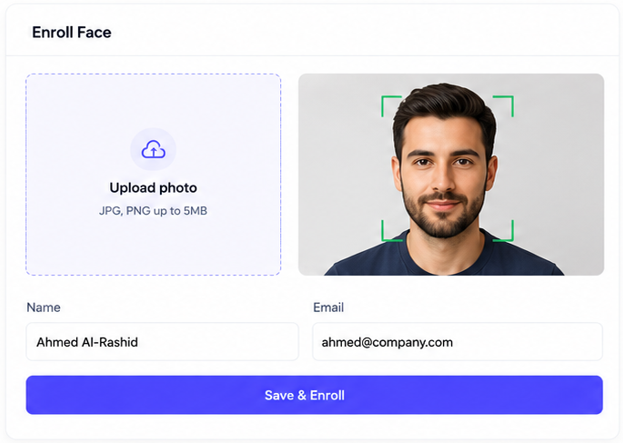 Enroll a face screenshot — adding people and visitors